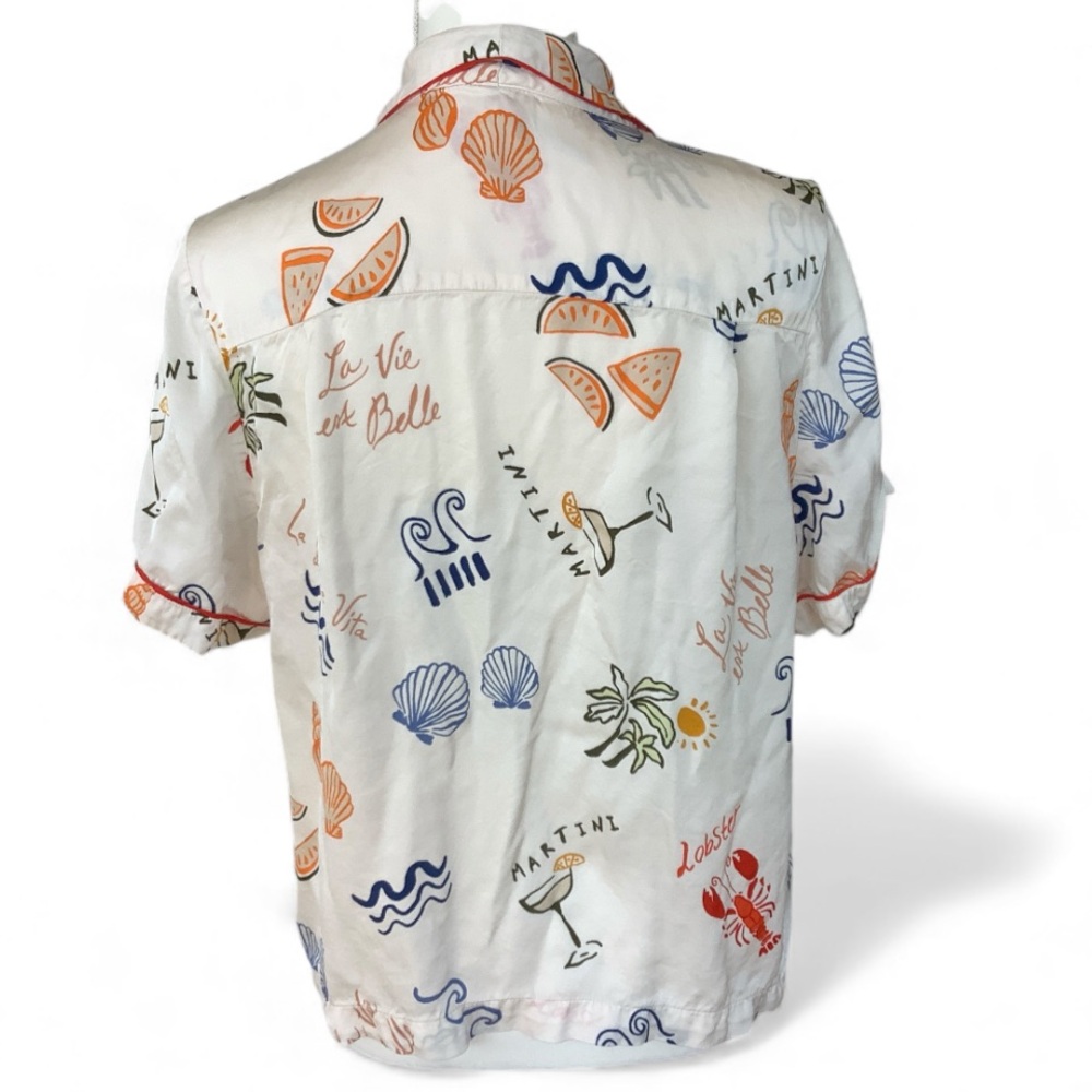 Anthropologie Silky Button Down Pajama Top Lobster Martini Intimates SZ Large - Picture 3 of 7